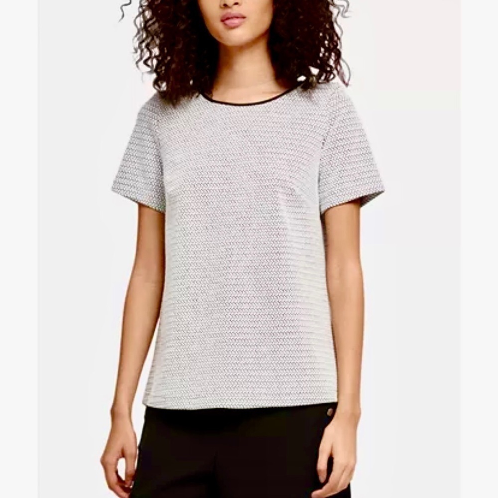 NWT DKNY Jacquard Faux Leather Trim Top